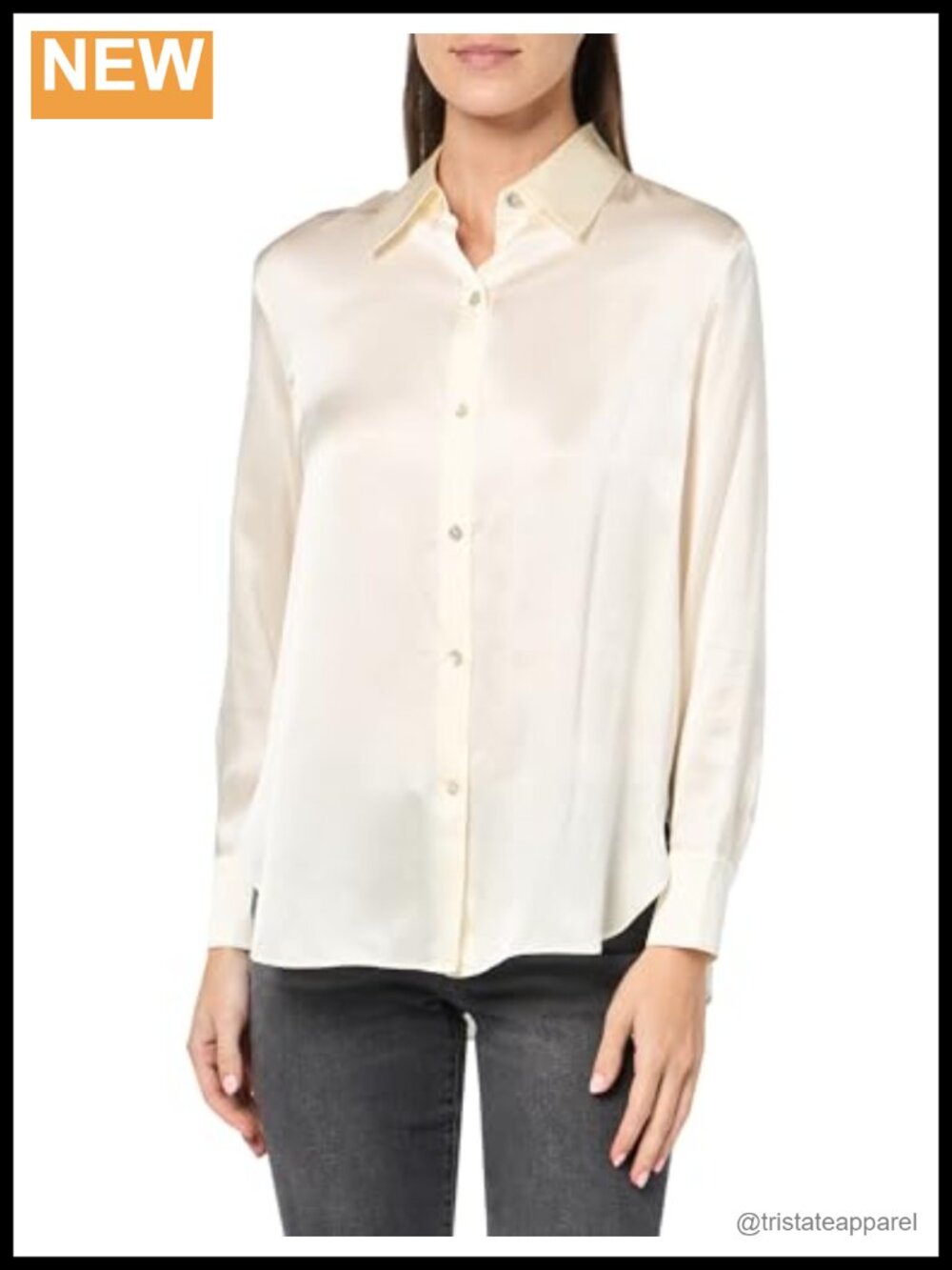 Silk Charmeuse Women's Button Down Shirt Long Sleeve Collared Neck